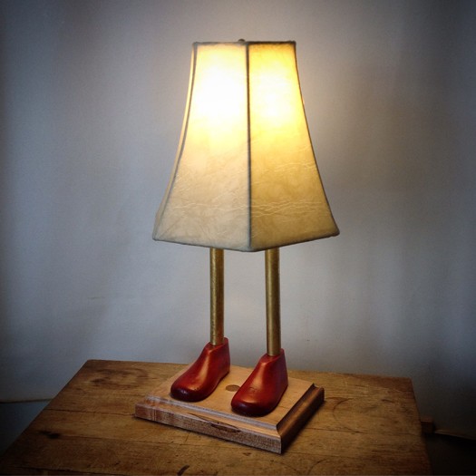 A one of a kind lamp made from salvaged materials at The Lamp Repair Shop in South Portland, Maine.