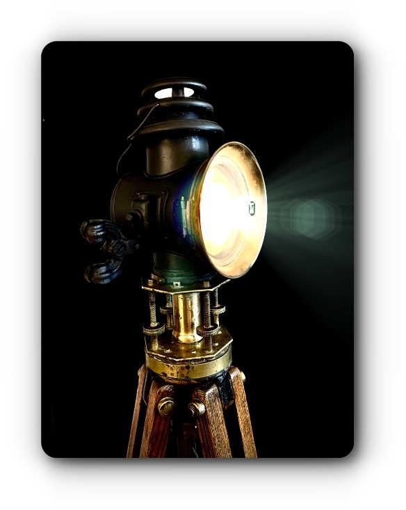 custom spotlight lamp on vintage wood tripod